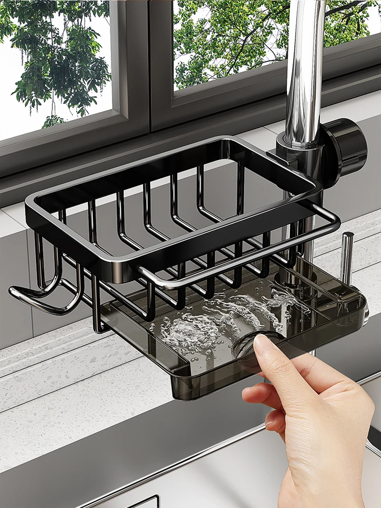 Kitchen faucet storage rack, dishwashing sink supplies, household drainage basket, multifunctional rag storage rack