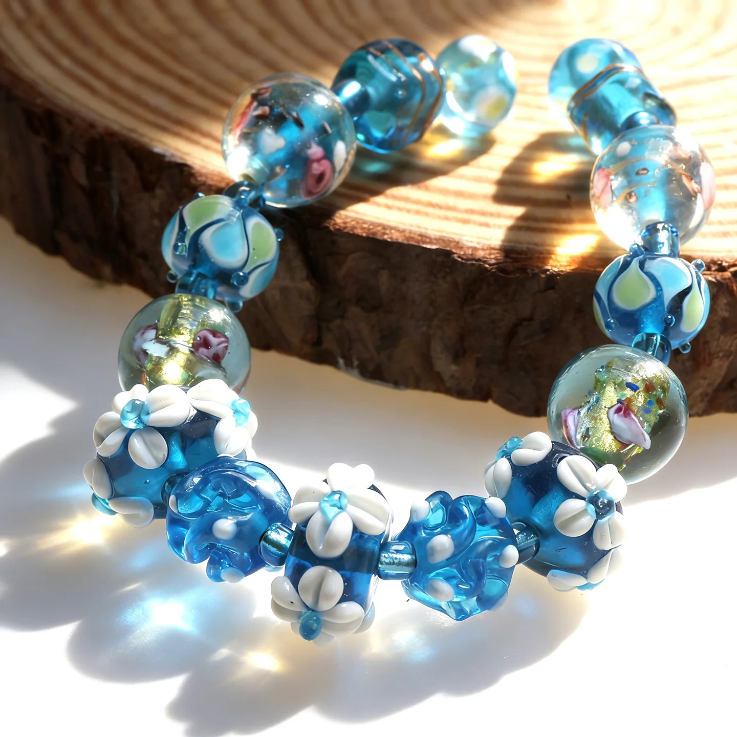 

Lake blue 12 1set ! Handmade Romantic Lampwork Glass Loose Beads For Charm DIY Bracelets/Necklace Jewelry Making Accessories !