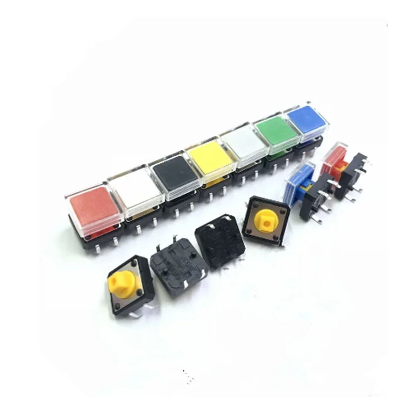 10pcs B3F Tactile Push Button Switch +A14 Color Hat 10pcs + Transparent Cap 10pcs Momentary Tact Touch Micro Switch 12*12*7.3mm