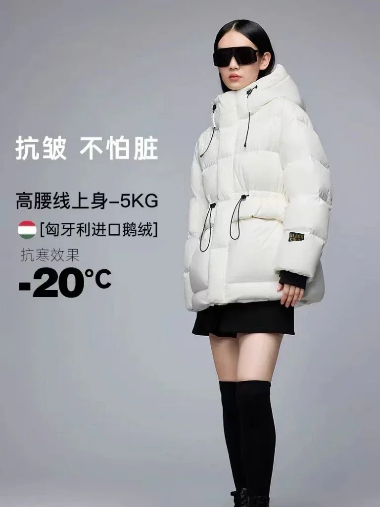 

New down jacket women's black gold black white thin waist short goose down jacket for women