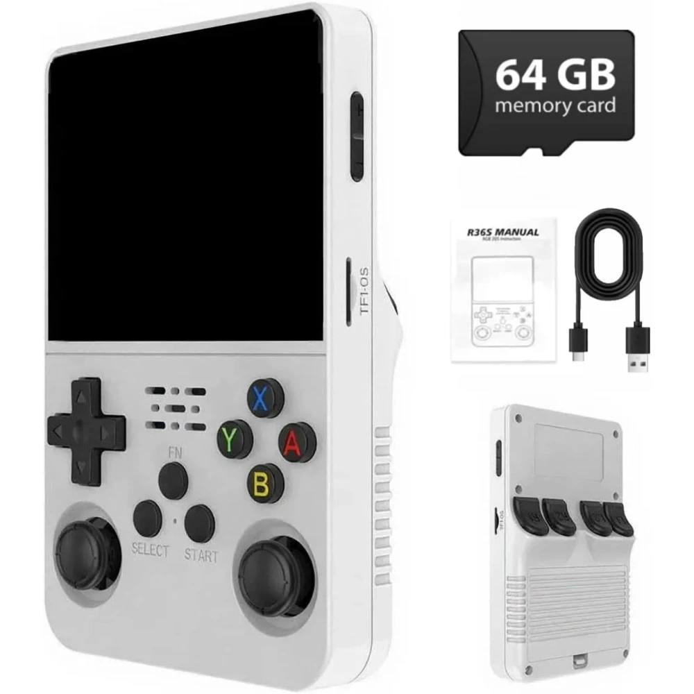 R36S Retro Games Console 3.5-Inch IPS Screen With Linux System Portable Pocket Retro Gaming Console 64GB 20000+ Classic Games