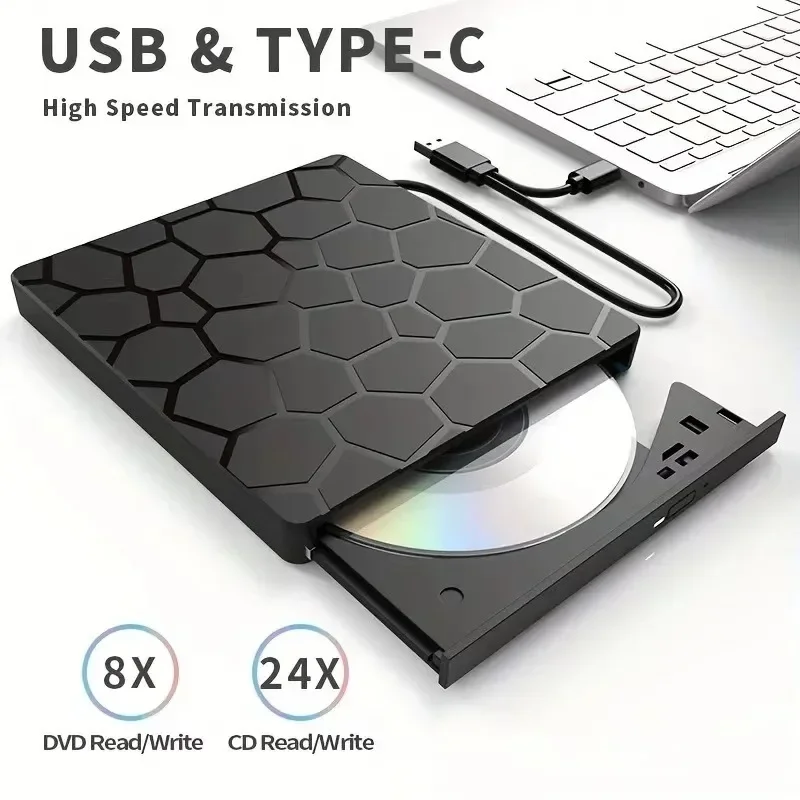 7 in 1 External CD/DVD Drive USB 3.0 Type C Portable DVD Player CD Burner External Disk Drive for Desktop Mac Windows Linux