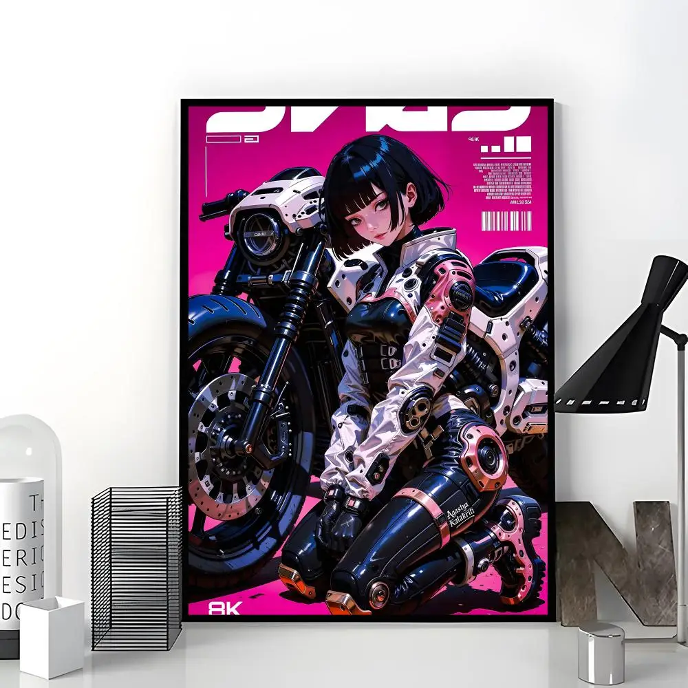 character aesthetic Biker Girl Poster Trendy Aesthetic Wall Art Poster for Dorm Room Bedroom Decor