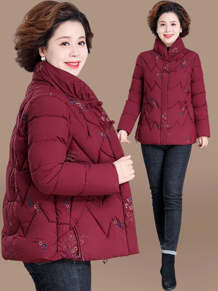 

Sli ort down Cotton Jaet Women's Faionable Autumn Winter Coat andmother Sle f High Collar Single Button Card...