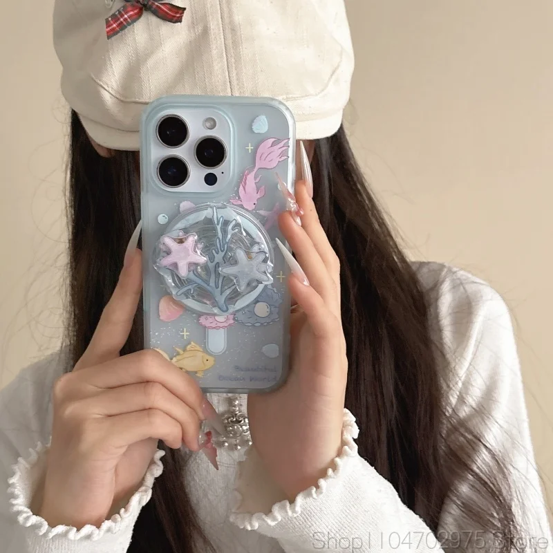 Coreano simpatico cartone animato corallo ruota stella supporto magnetico per telefono supporto Griptok Grip Tok supporto per iPhone 15 per accessori Magsafe