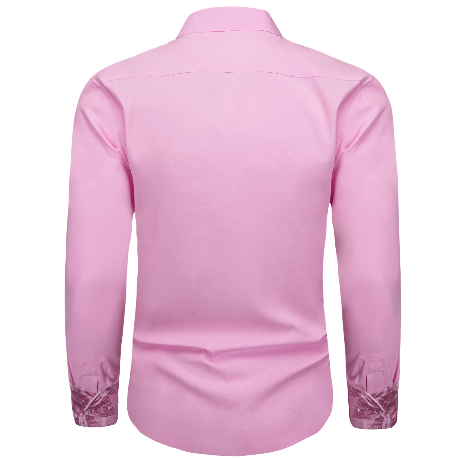 Pink Solid Men\'s Shirt Long Sleeve Turn Down Collar Designer Contrast Color Dress Shirts Fashion Brand Men Clothing Blouse