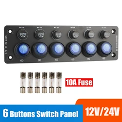 24V 12V 6 Buttons Switch Panel 10A Fuse Light Toggle Breaker Automobile Accessories For Marine Boat RV Camping Car Caravan Truck
