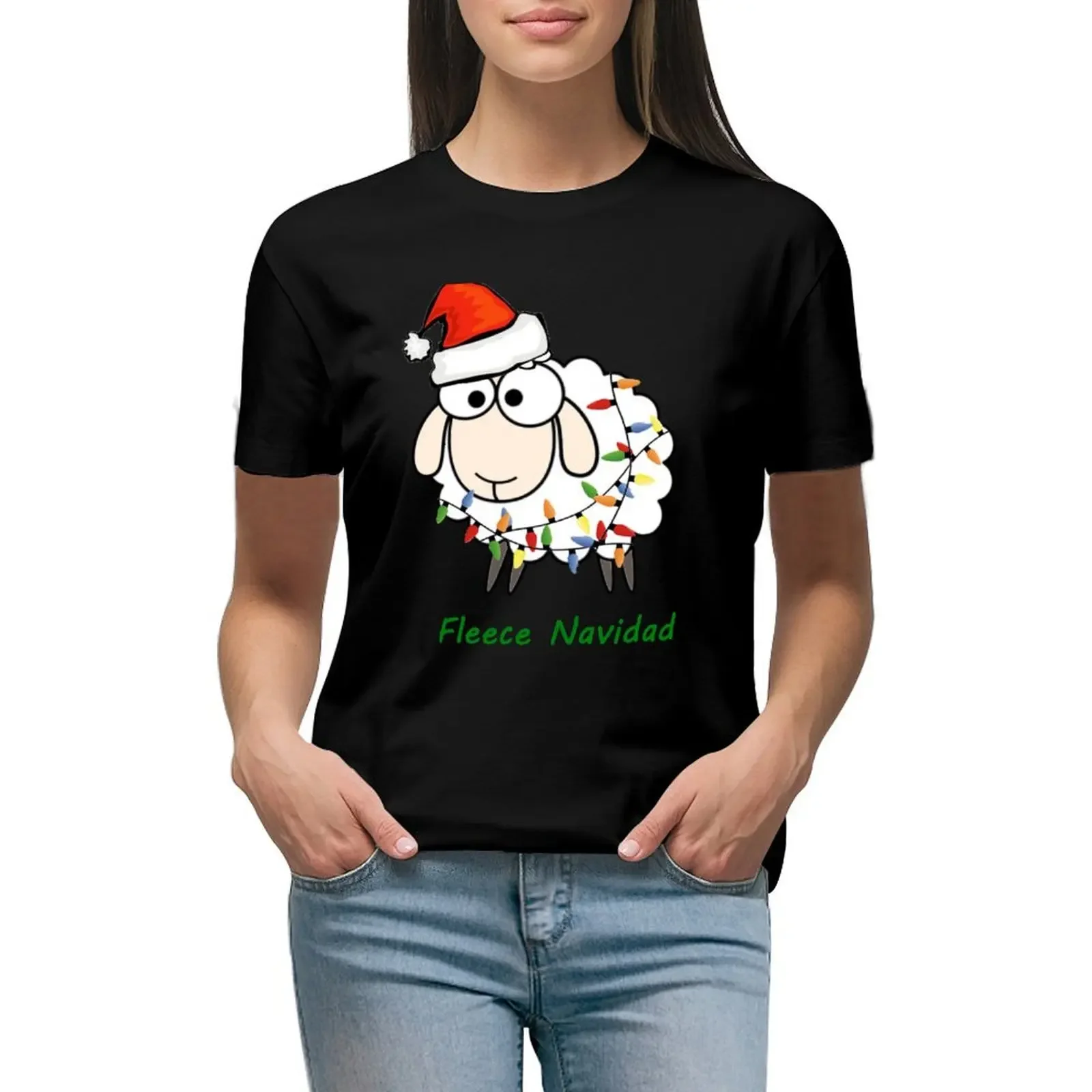 

Fleece Navidad - Christmas Sheep T-Shirt lady clothes customizeds summer top new edition t shirts for Women