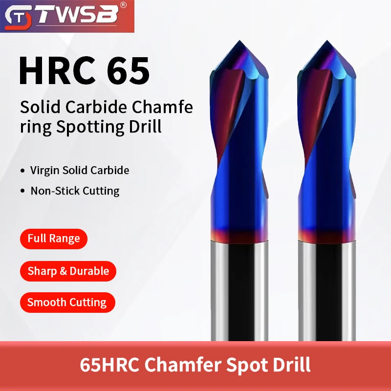 65° Tungsten Steel Spot Drill, Alloy End Mill, 90° Positioning Drill, Chamfer Tool, Center Drill, Extended Centering Drill