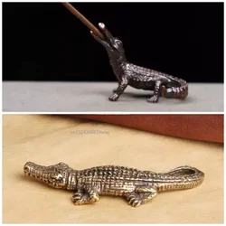 Antique Bronze Crocodile Miniature Figurines Vintage Brass Mini Alligator Statue Desk Ornaments Home Feng Shui Decor Crafts