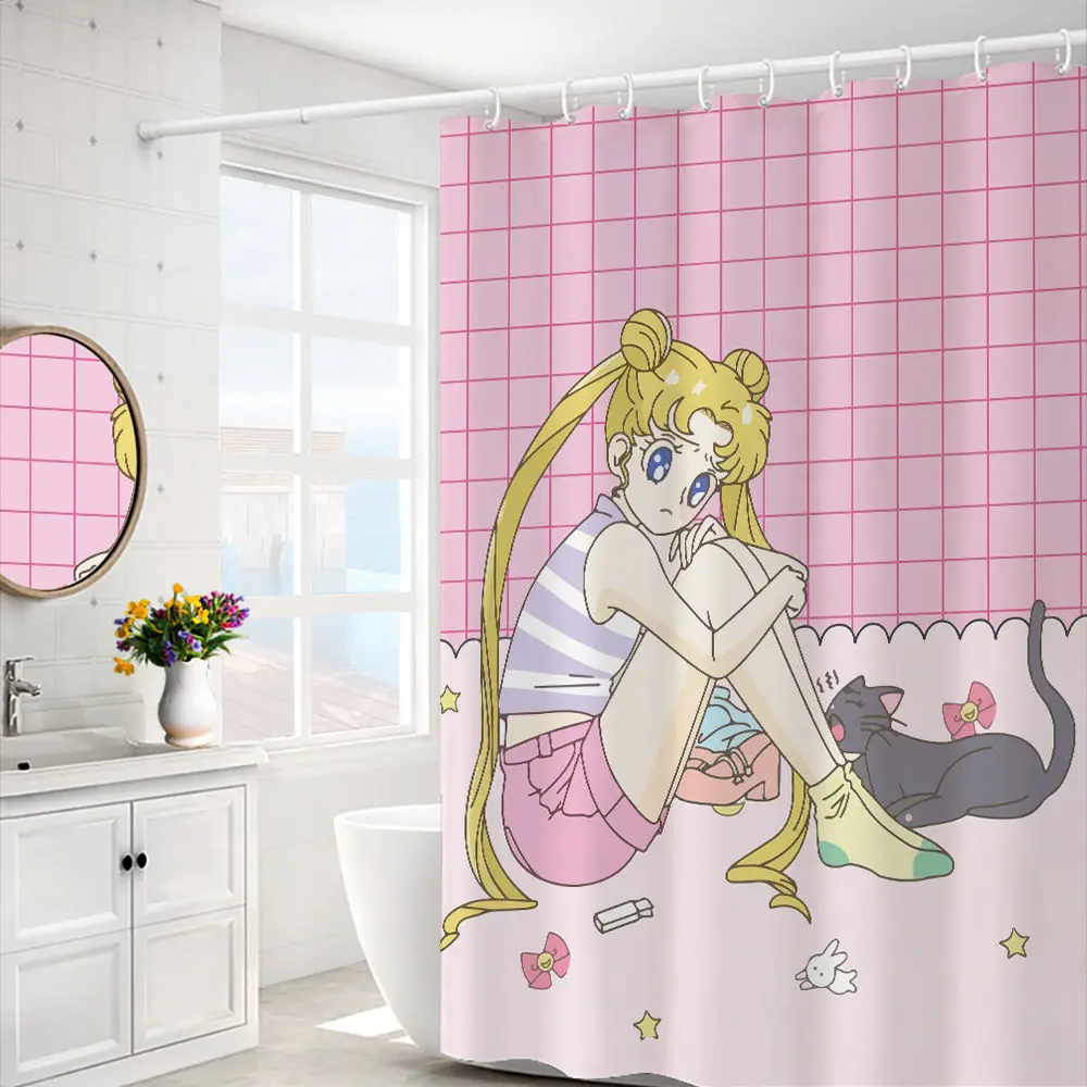 Lovely girl shower curtain set door curtain bathroom partition curtain shower shower waterproof cloth anti-mold curtain