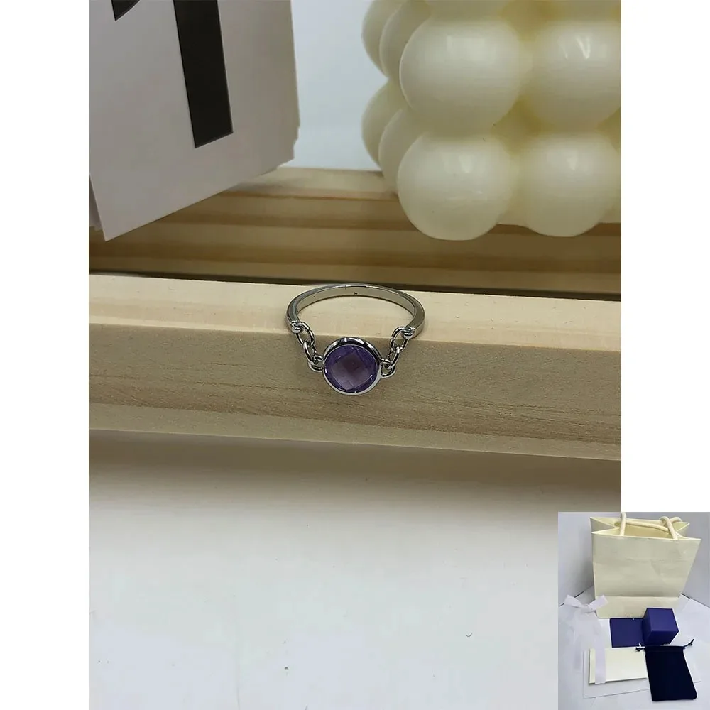 أزياء جديدة رائجة البيع قطع دائرية كريستال أرجواني تصميم بسيط خاتم هدية عيد رومانسية راقية