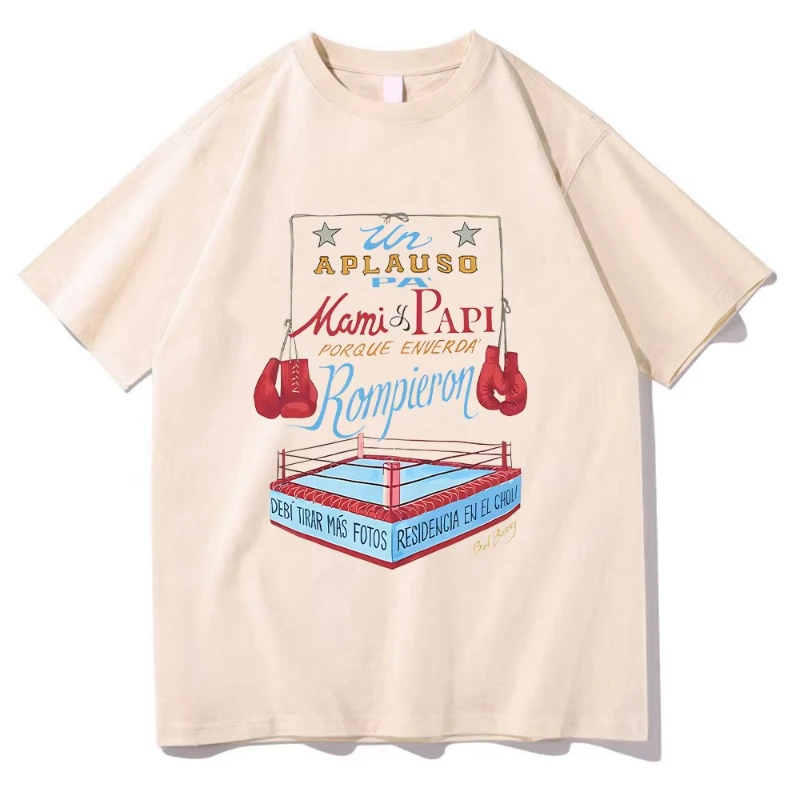 Bad Bunny DTMF Merch Boxing Tee Men/Women Aesthetic T-Shirt Unisex High Quality Cotton Tees Funny Oversize Casual Clothing