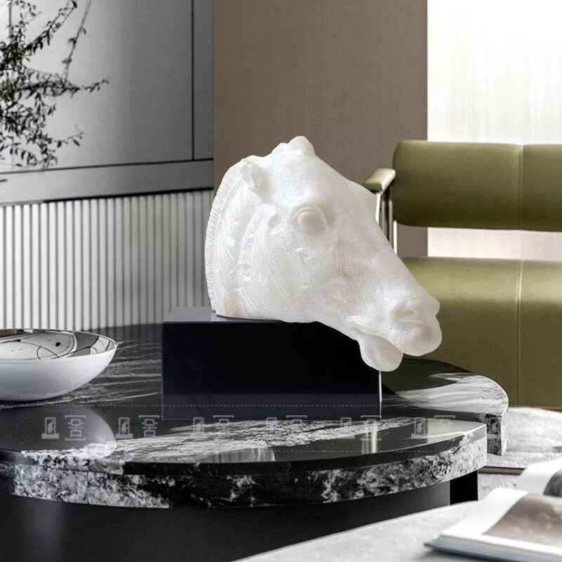 Room decoration ornaments simulated animal sculptures creative imitation jade horse head ornaments living room handicrafts