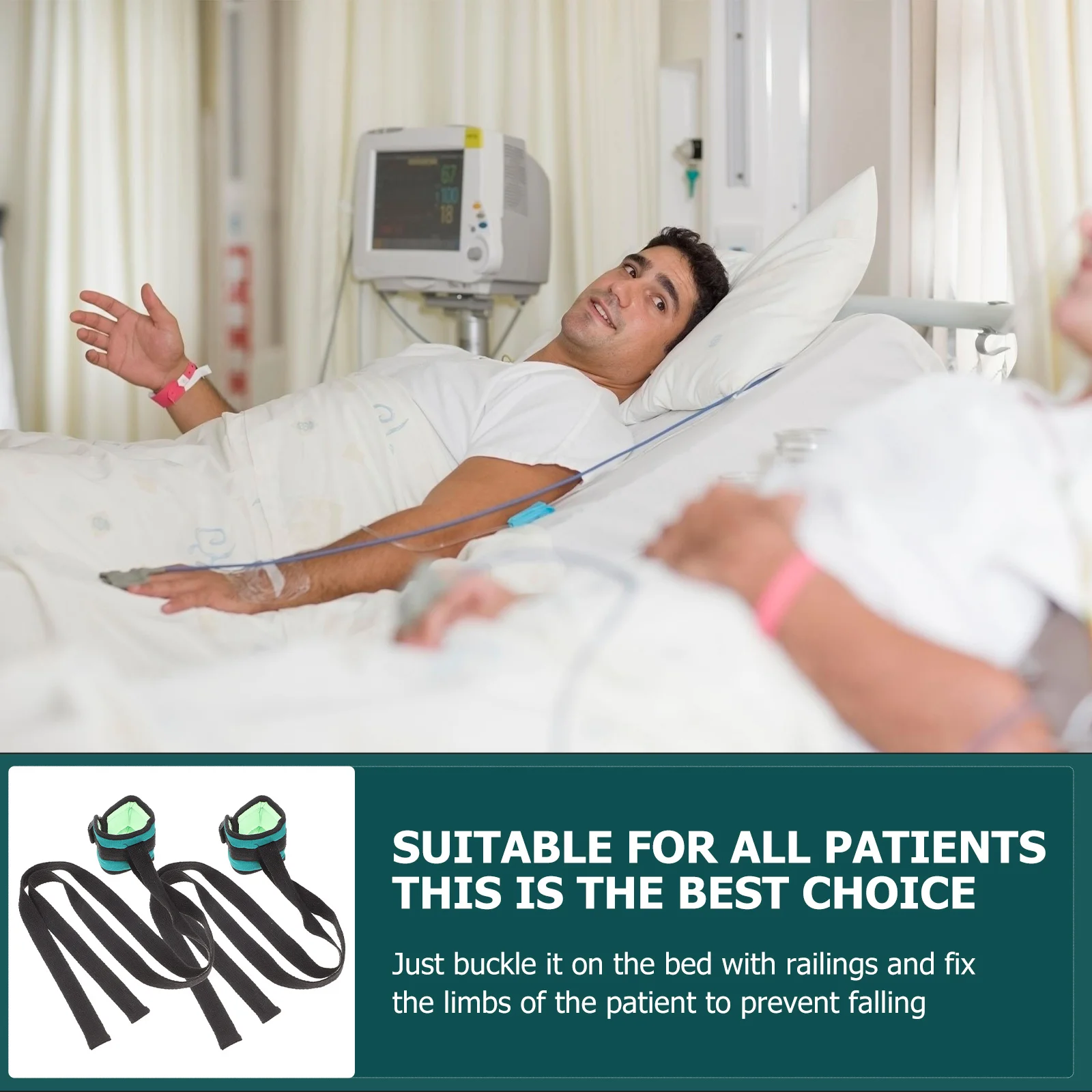 

2Pcs Medical Belt Fixation Straps Wrist Anklet Strap Dark Green for Hospital Elderly Fall Prevention Limb Fixing