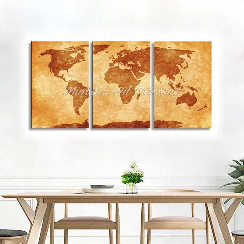 

Mintura Art 3Pcs World Map Picture 100% Hand-Painted Modern Wall Art,Paintings Abstract Oil Painting Wall Decor For Living Room