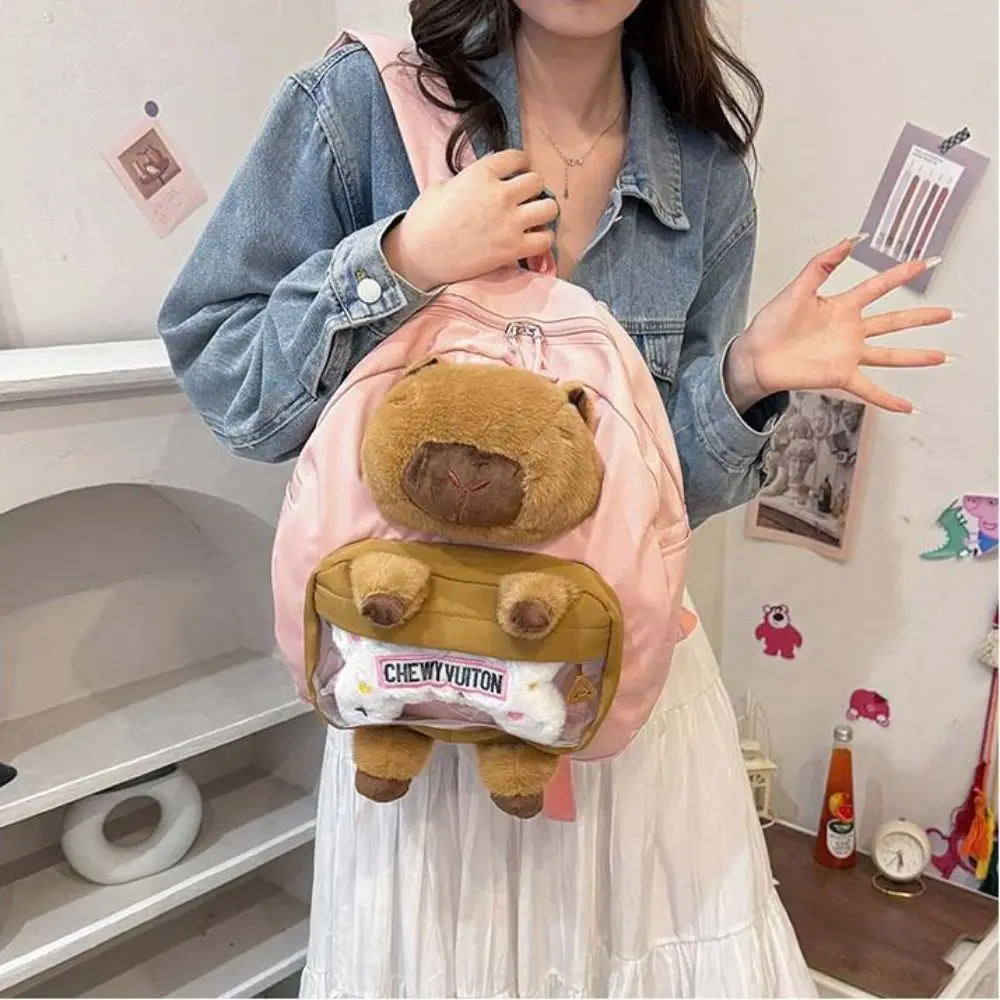 Mochila de felpa de capibara de gran capacidad, bolso escolar, bolso de hombro de capibara de estilo coreano, bolso de almacenamiento, bolso de capibara de viñetas de animales