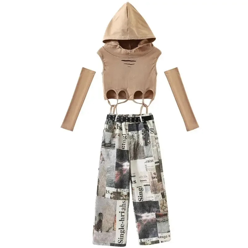 الأطفال مرحلة الجاز زي الفتيات الهيب هوب الرقص الزي Kpop أداء ملابس الاطفال الشارع الرقص دعوى أعلى تنورة خلط السراويل