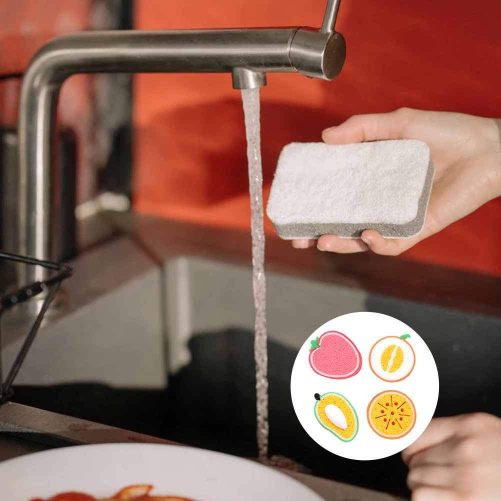 

4pcs Thickened Sponge Cleaning Cloth Soft Fruit Dishcloth Kitchen Sponges Shaped Bulk Super Absorbent Oil Resistant Non Stick