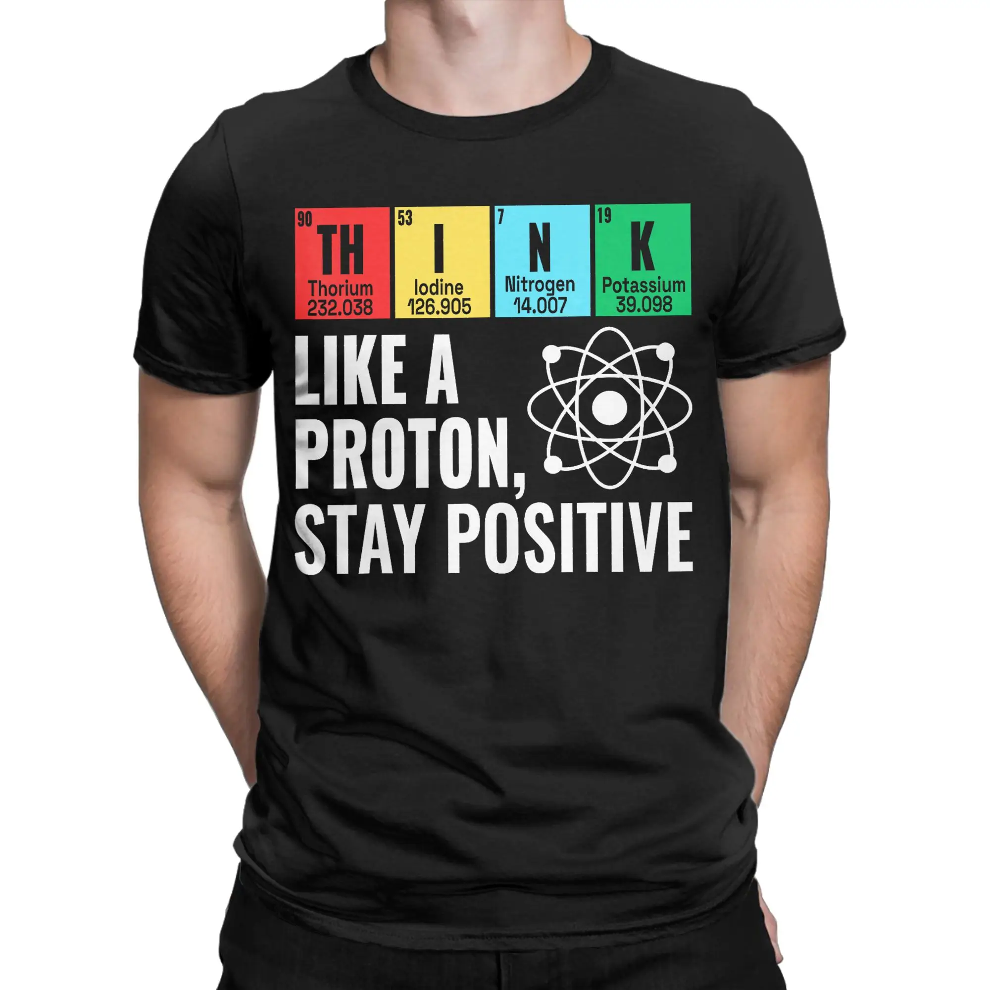 Think Like A Proton Stay Positive Cotton T Shirt For Men Summer  Y2K Casual T-Shirts Hippie Tees Big Size Wholesale Tops
