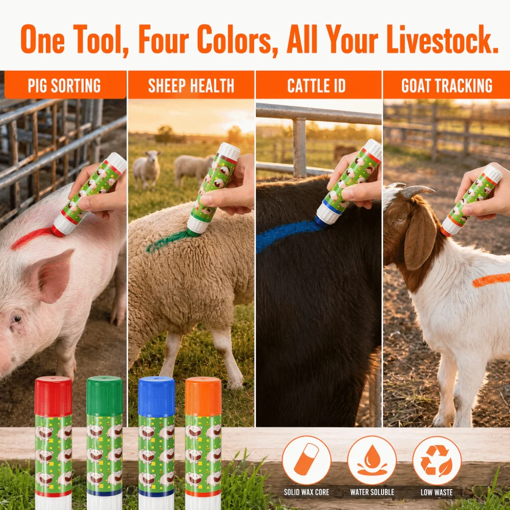 4Pcs Plastic Casing Livestock Marking Crayon Lipstick Style Rotation Paraffin Pig Marking Crayon Non Toxic Water Soluble