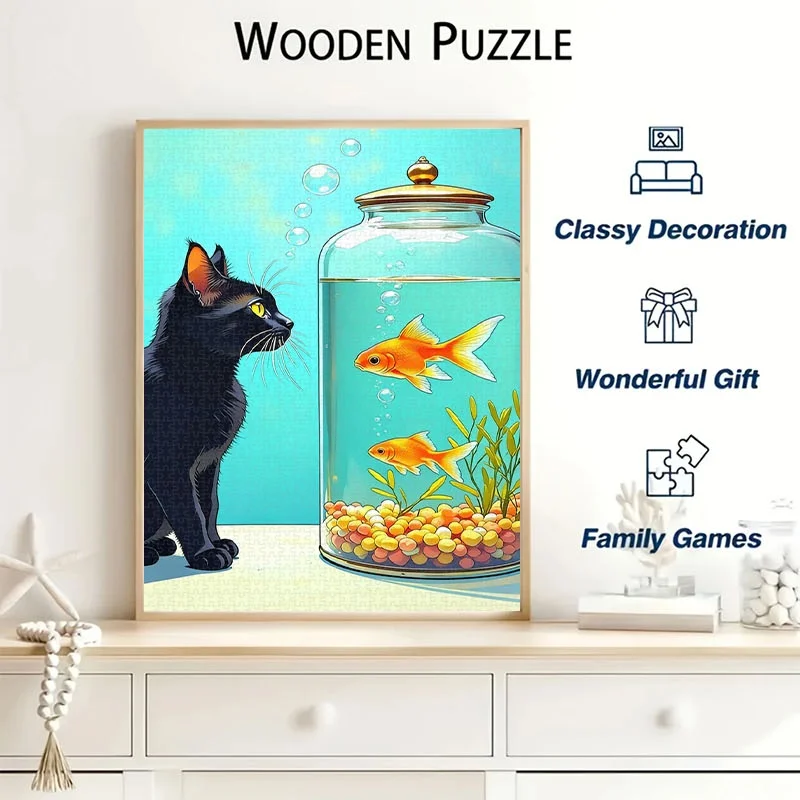 1000pcs Black Cat & Goldfish Puzzle - -Scale Challenge with Cute Feline & Fish Pieces, Premium Cardboard Brain- for s & Famili