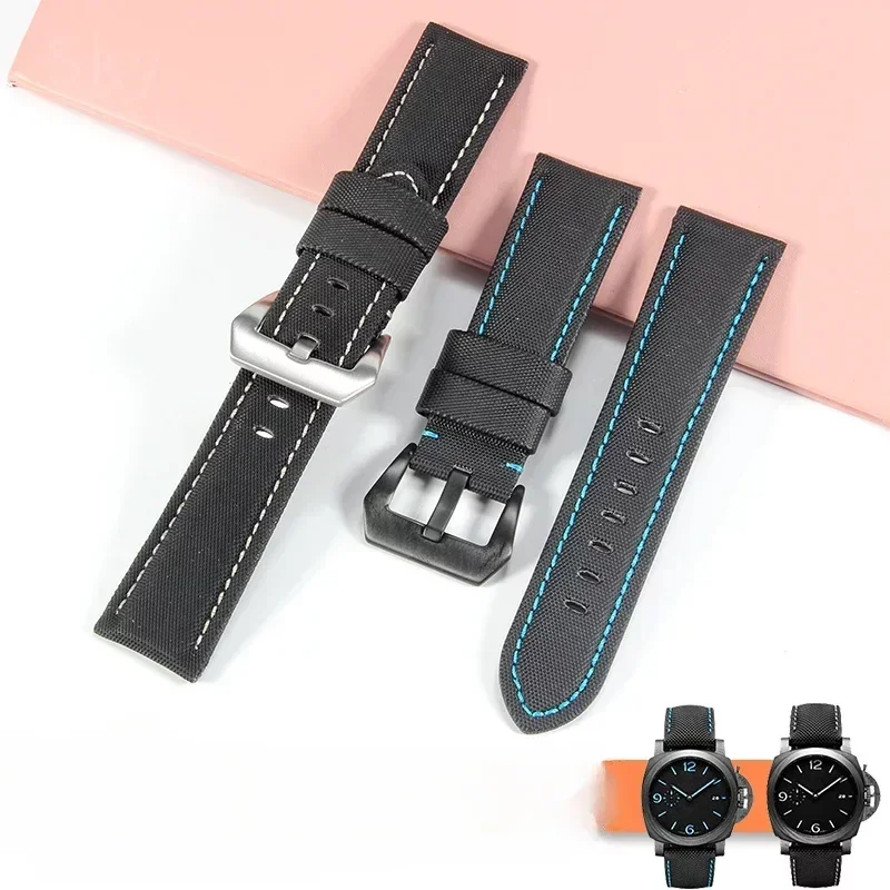 Nylon 20 22 24 26mm Breathable Carbon Fiber Grain Leather Watch Strap for Panerai 441 Pam01661 Men Anti-Allergy Watchband