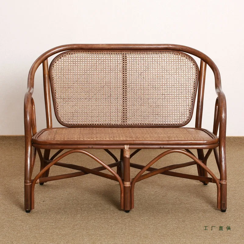 

Индонезийский диван для отеля с настоящей лозой, комбинированный стул для небольшой гостиной, двойной стул из ротанга, полный балкон