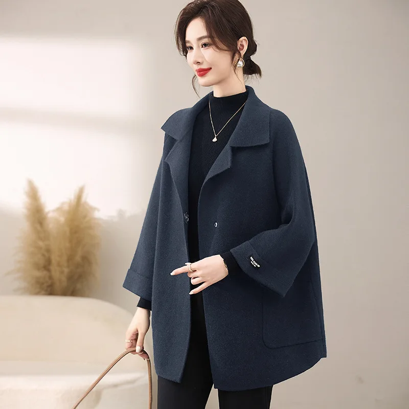

Casual Large Size Woolen Coat for Middle-Aged Mothers Spring Autumn Fashionable Outerwear Comfortable