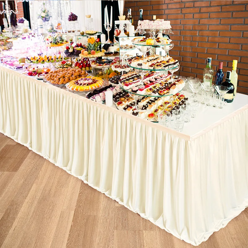 

Ivory Table Skirt for Rectangle Tables, Wrinkle Free Fitted with Pleated Ruffle Table Skirt for Party Wedding Birthday