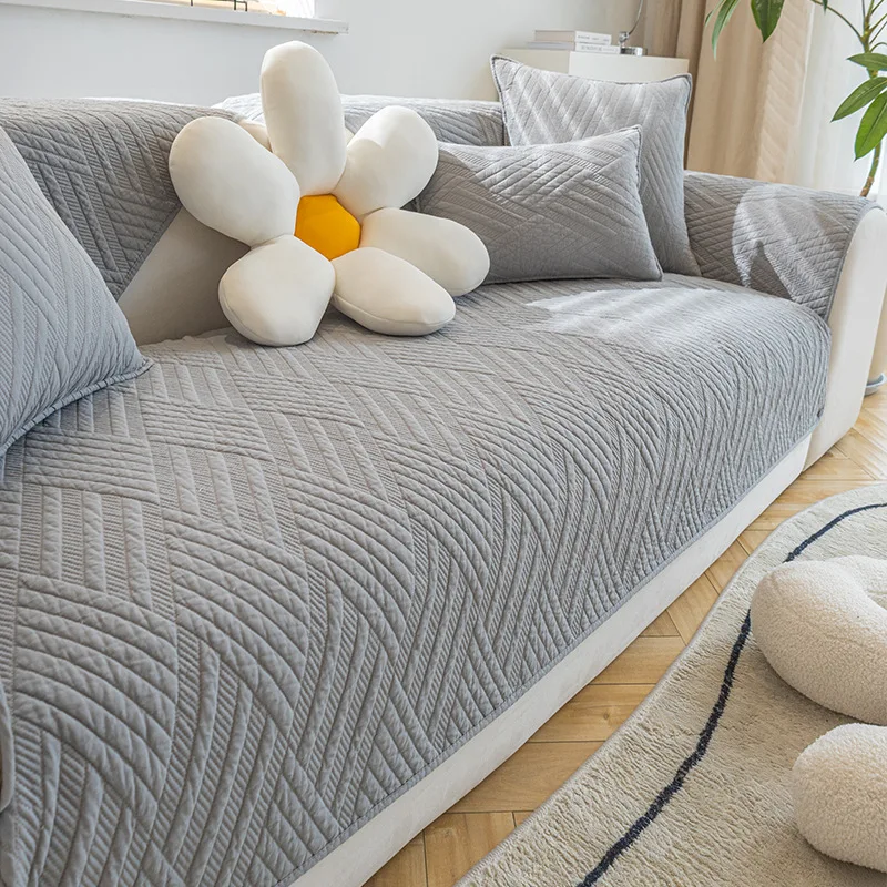 Cotton Universal Non-Slip Sofa Cushion Combination Sofa Cushion Cover Towel Quilted Sofa Cover Solid Color Couch Slipcover