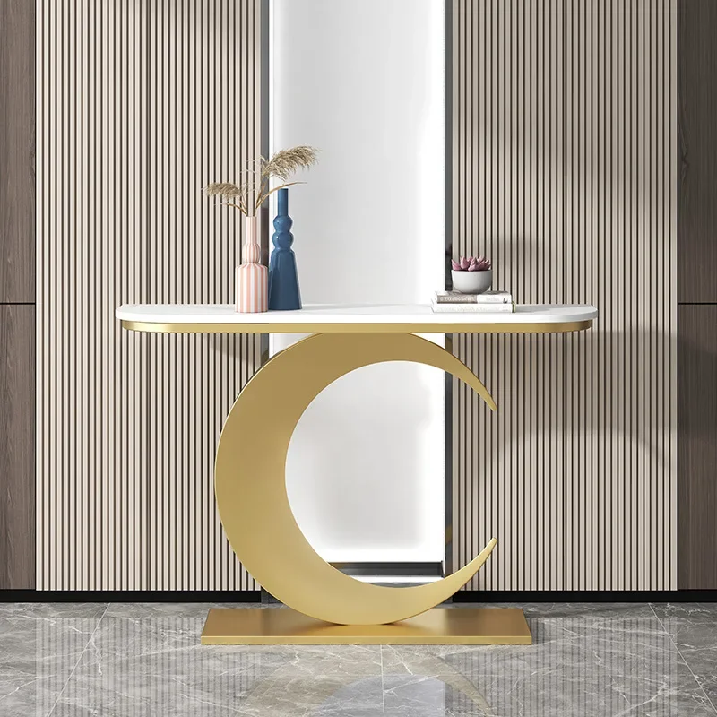 Light luxury entrance table, modern simple narrow case against the wall, aisle corridor decoration, golden end view table,