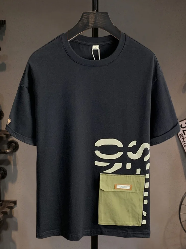 

Мужская летняя футболка свободного кроя из хлопка с круглым вырезом, дышащая, удобная, с принтом