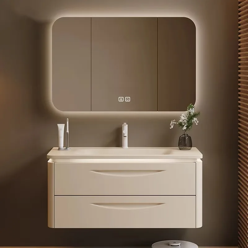 Premade Bathroom Cabinets Cream Bathroom Vanity 53 Inch Wall Hung Vanity Unit With Mirror Cabinet