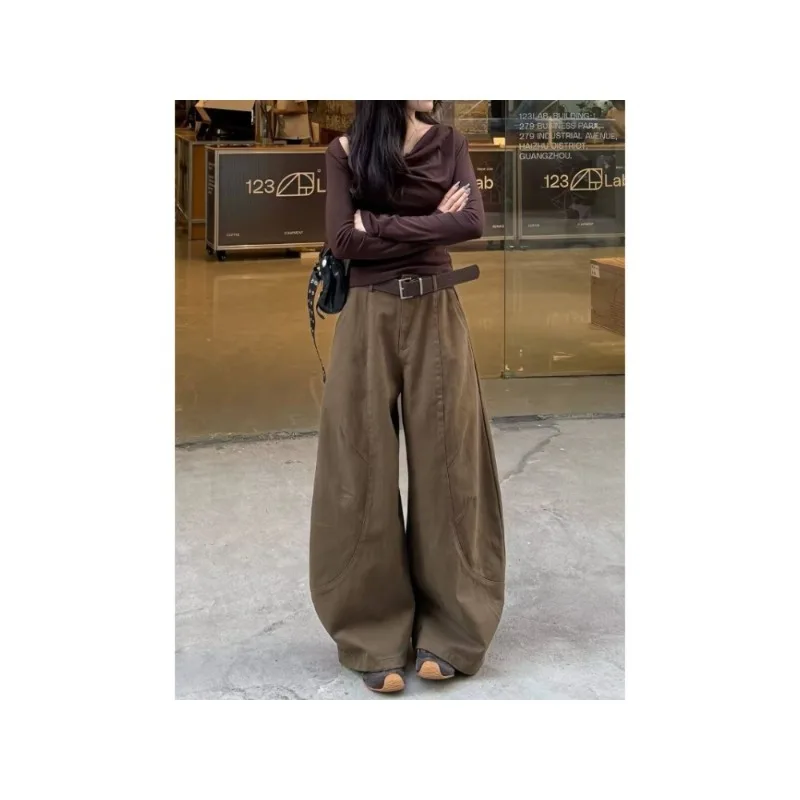 Loose Jeans Casual Denim Jeans Relaxed Fit Wide Leg Trousers Unisex Spring Summer Street Style American Vintage Brown