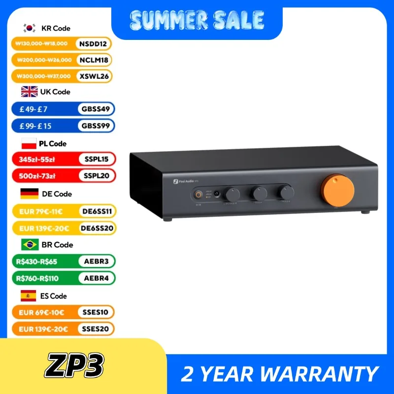 Fosi Audio ZP3 Preamplifier with 3-in/3-out XLR/RCA/SUB OUT HiFi Preamp with HPF High Pass Filter Tone Control