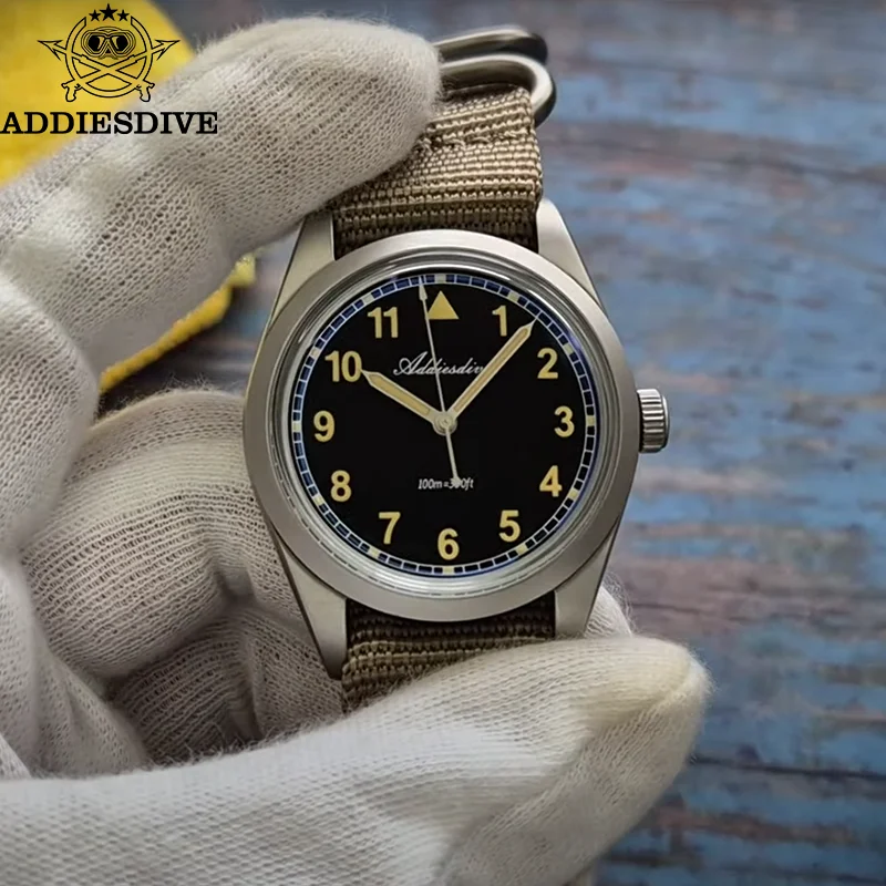 

ADDIESDIVE Quartz Watches VH31 Bubble Mirror Glass 36mm Retro Pilot Watch 100m Waterproof Luminous Sports Men's Watches AD2079