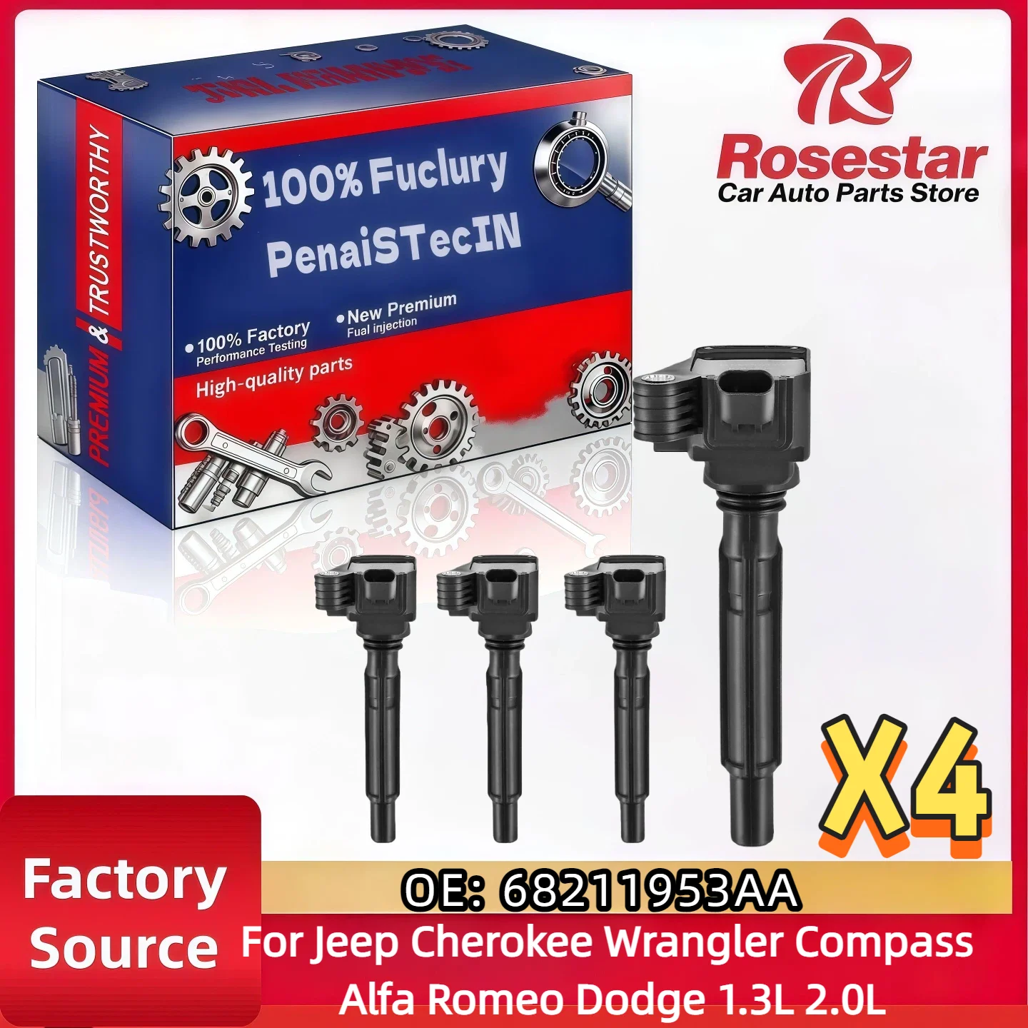 For Jeep Cherokee Wrangler Compass Alfa Romeo Dodge 1.3L 2.0L 4x Ignition Coil