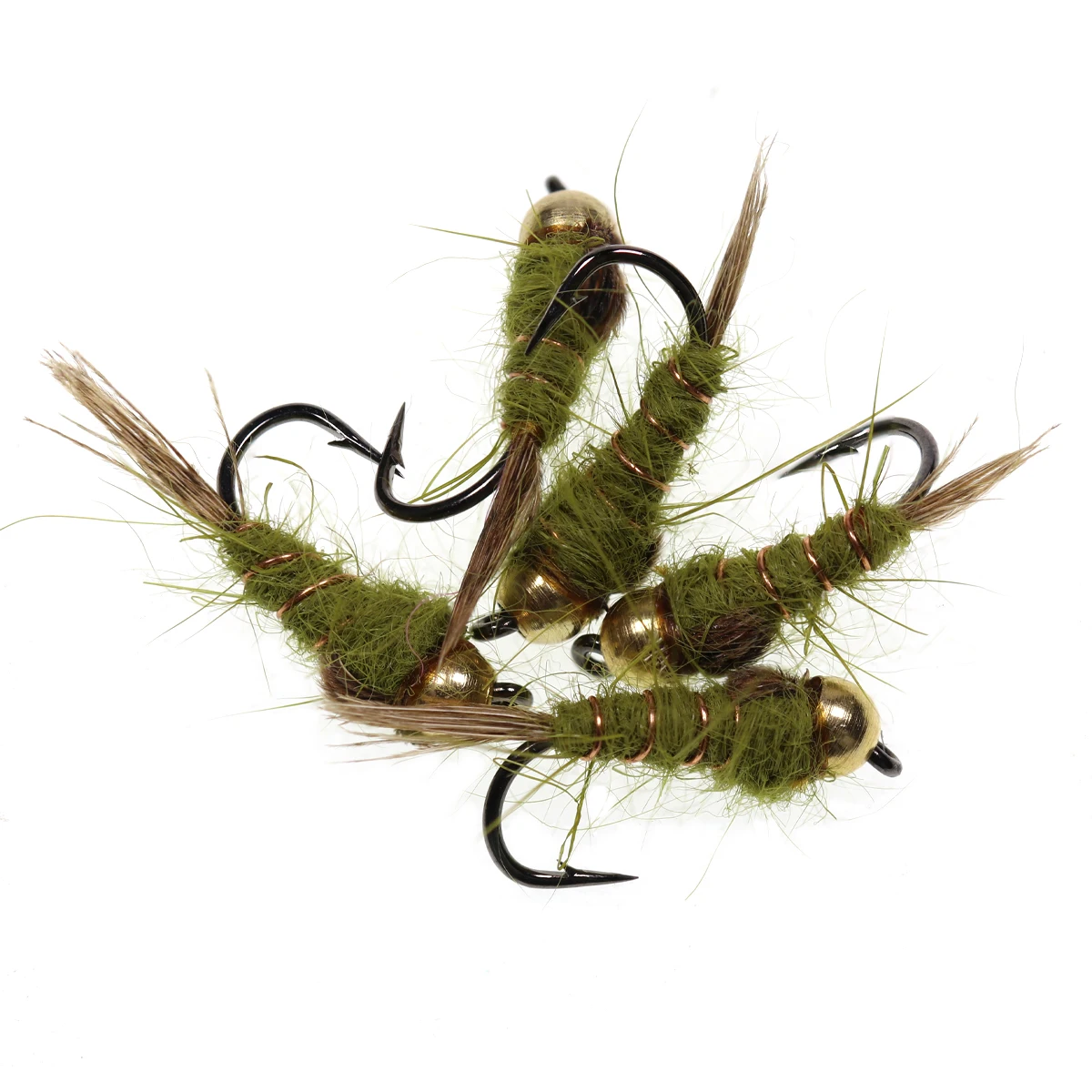 ICERIO 6PCS #14 Olive Grey Brass Bead Hare\'s Ear Nymph Trout Fishing Wet Fly Artifical Lure Bait