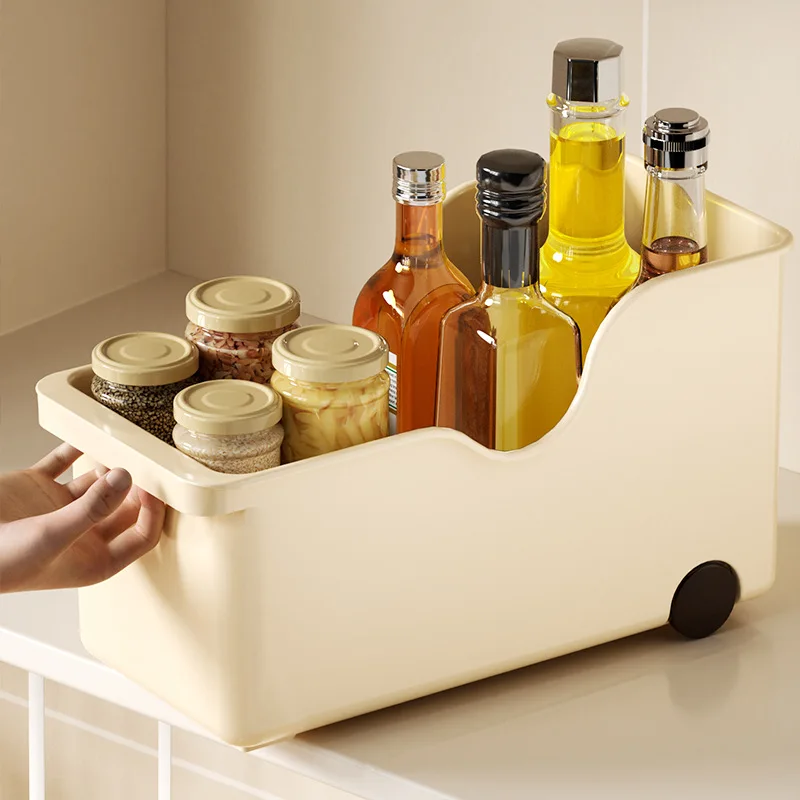 Kitchen Storage Box Cabinet Wardrobe Desktop Storage Belt Pulley Plastic Multifunctional Pot Cover Sundries Spice Rack