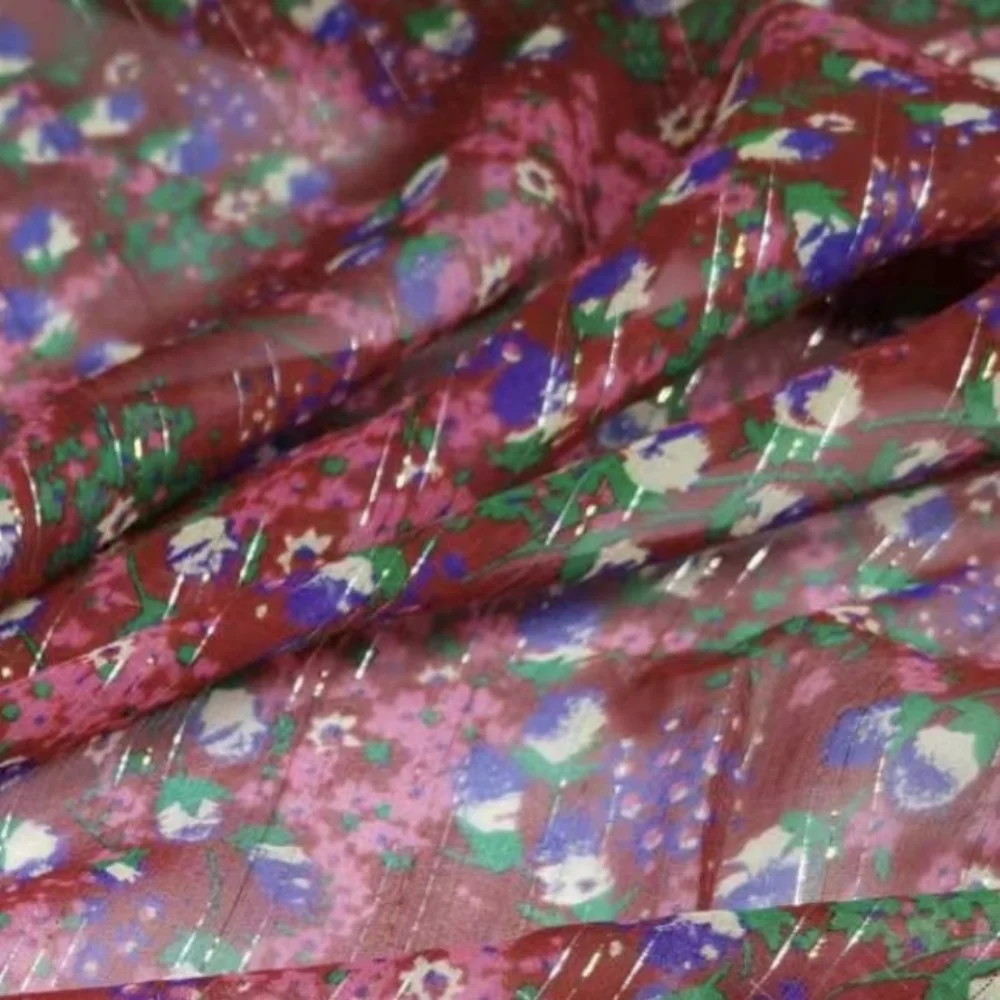 Attractive Beautiful Floral Printing Design Top Quality Cheap Price Soft Feeling Crinkle Silk Metallic Fabric for Lady Dress