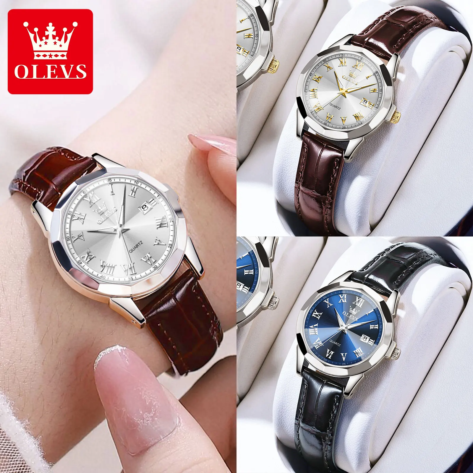 OLEVS New Leather Watches for Women Top Brand Original Waterproof Women Quartz Watches Elegant Fashion Business Lady Wrist Watch