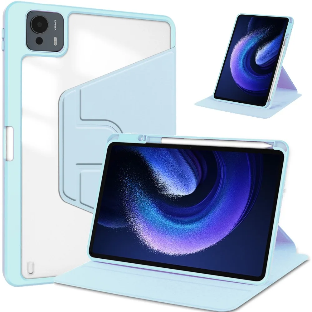

For Xiaomi Pad 7S Pro 12.5"2025 with Pen Holder 360° Rotating Clear Hard Stand Flip Kickstand Shockproof Cover Tablet Funda Case