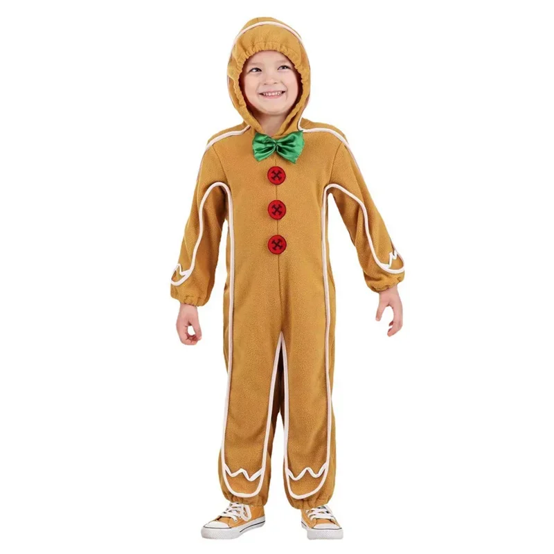 QQ8 Christmas Gingerbread Man Cosplay Costumes Bodysuit Kids Jumpsuit Children Decoration Children's Birthday Party Dress Up5Lk￥