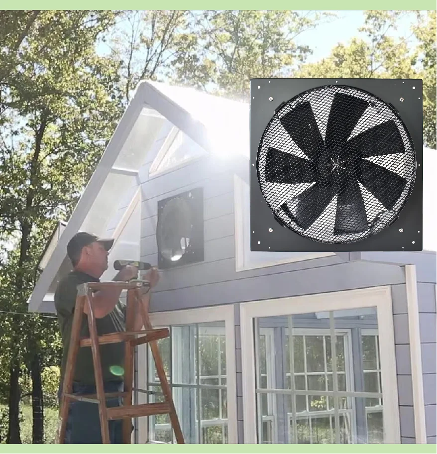 24V DC Axial Flow Vent Fan Kit, Wall Mounted Solar Exhaust Fan for Barn, Shed and Greenhouse Ventilation