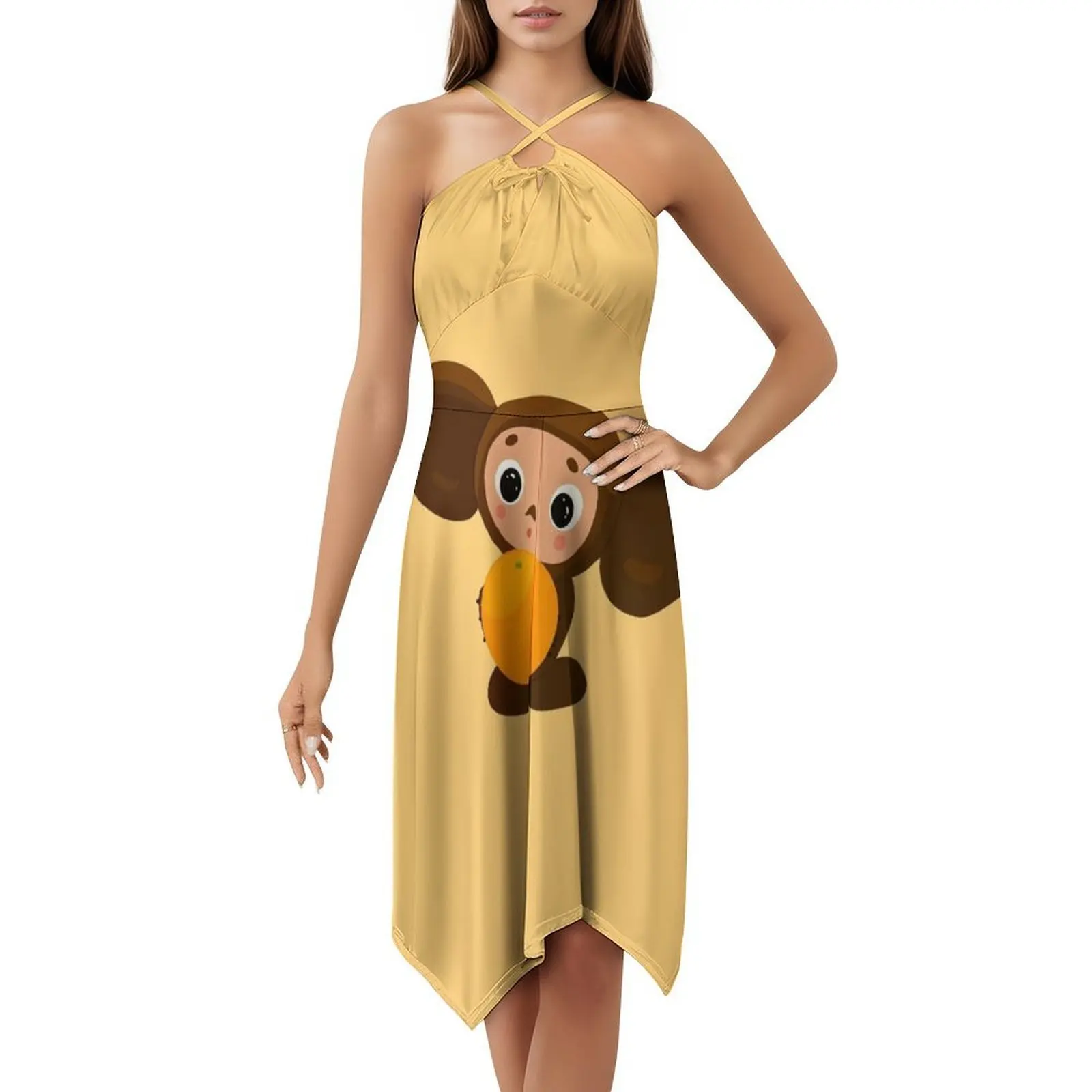 فستان Cheburashka البوهيمي العتيق بأكمام منتفخة أو خيارات بدون أكمام للنساء فستان Cheburashka الروسي الكرتوني البرتقالي للمرأة #5