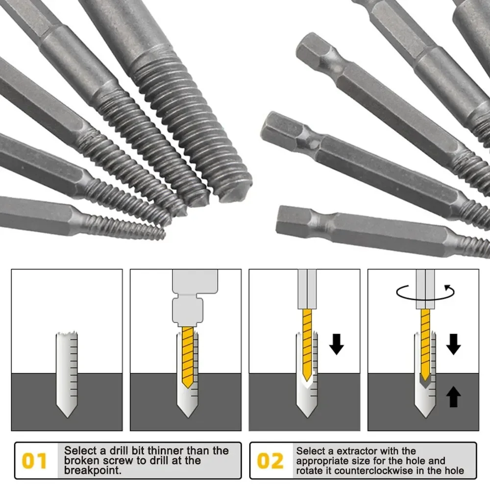 Estrattore per viti a testa rotta con manico esagonale da 5 pezzi 60mm Set di strumenti per la rimozione del filo rotto esagonale elettrico a