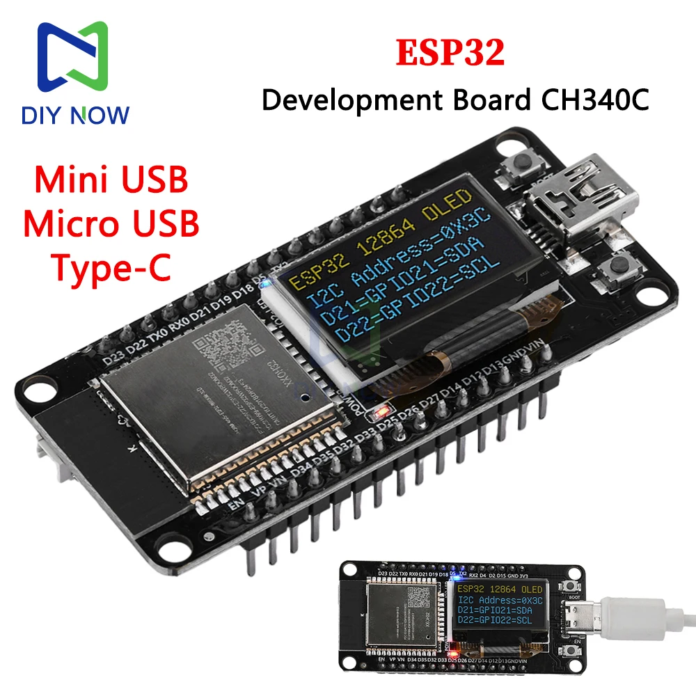 ESP32 ESP-WROOM-32D WIFI Development Board Module CH340C with 0.96 OLED Display 30PIN MicroUSB Type-C for Arduino ESP32 OLED