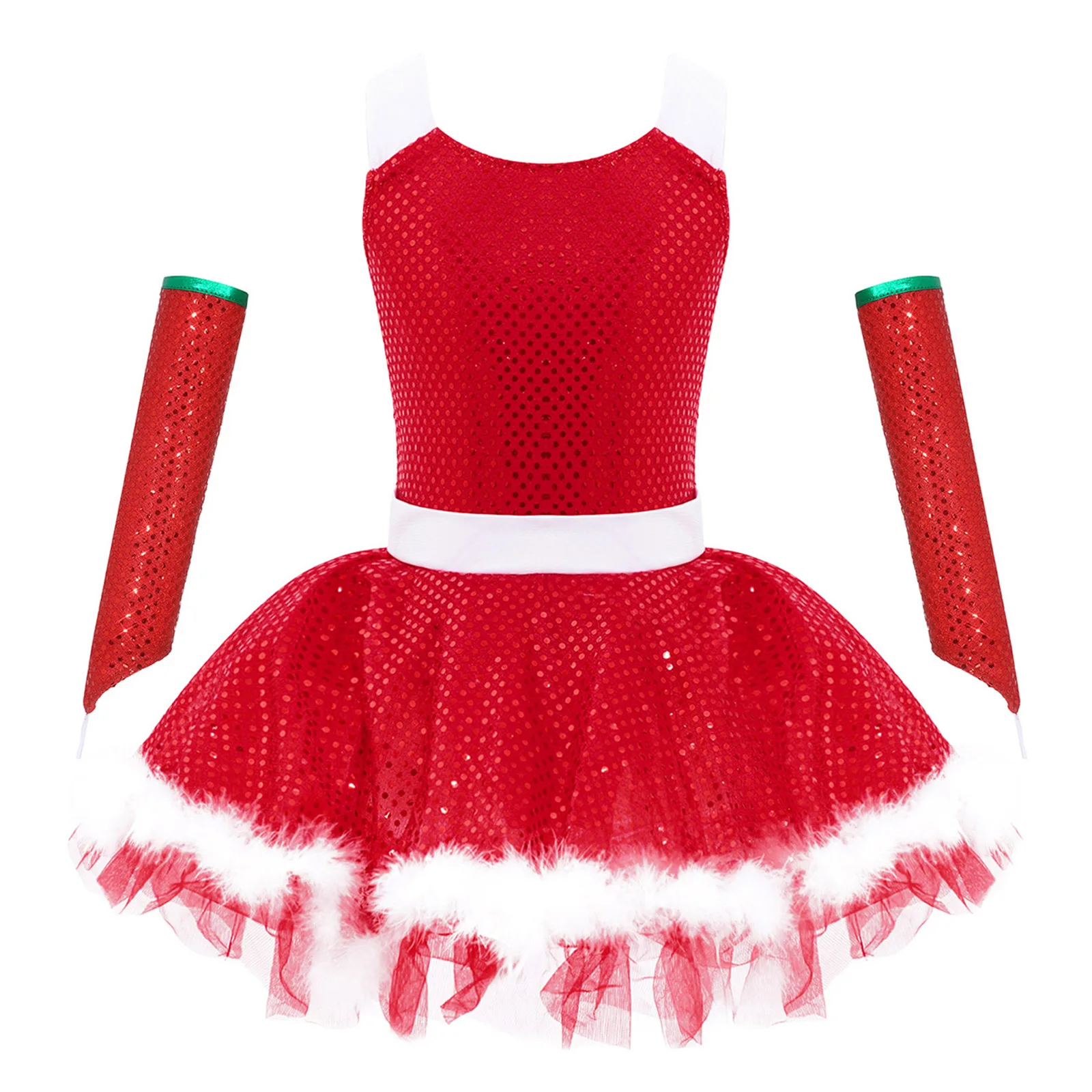 الفتيات عيد الميلاد الترتر فستان رقص الباليه التزلج توتو فو الفراء يوتار كامي فستان طويل الأكمام عيد الميلاد سانتا كلوز ثلج زي