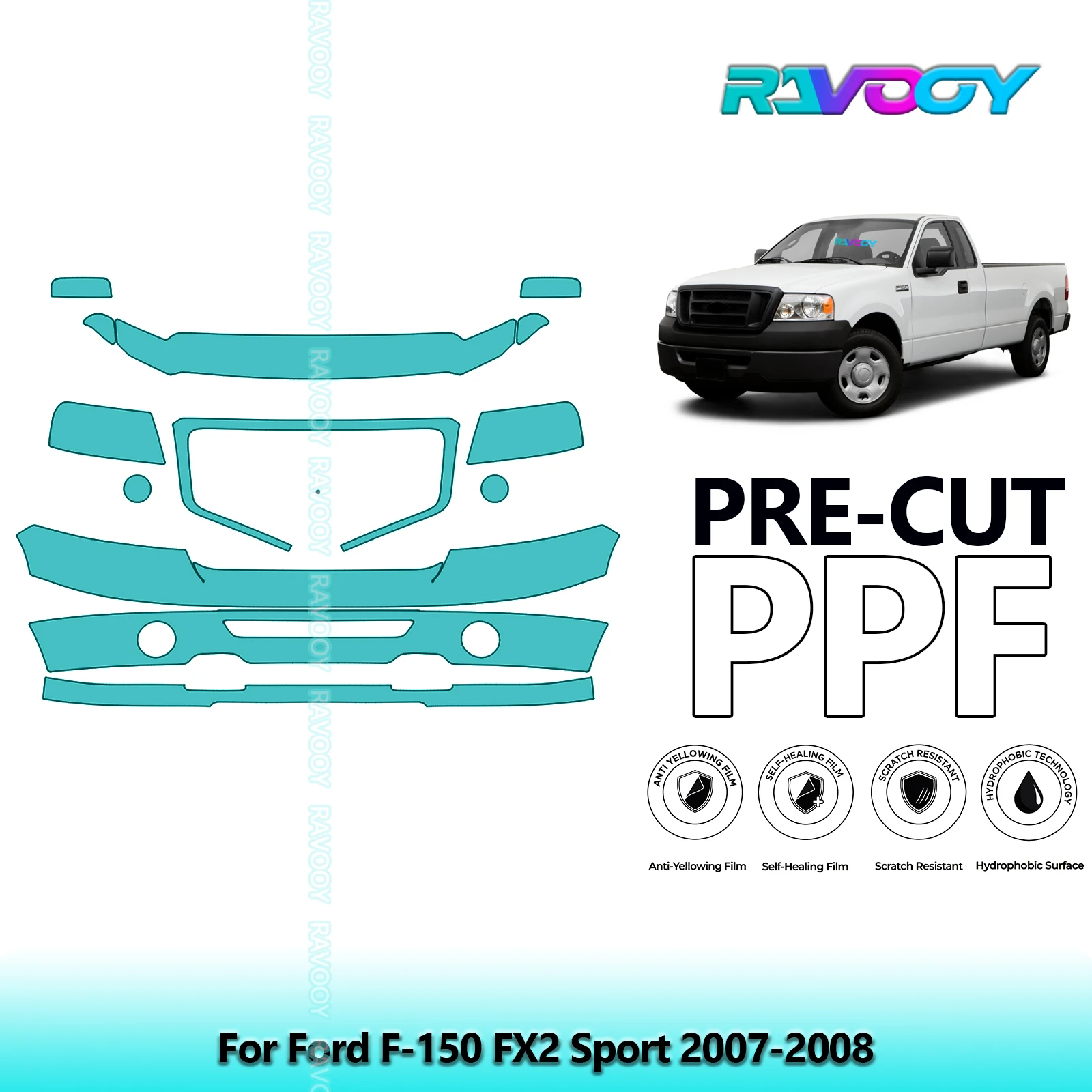 

8.5Mil Precut Paint Protection Film PPF Clear Bra Front Kit For Ford F-150 FX2 Sport 2007-2008